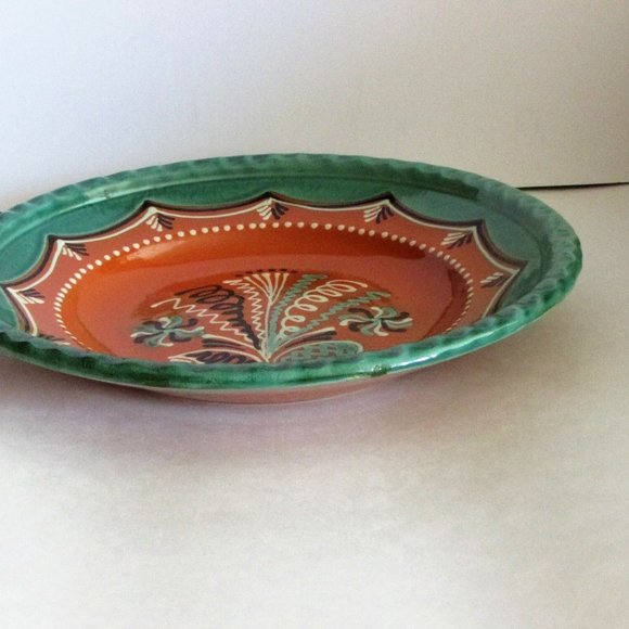 Large Hand Painted Terra Cotta Pottery Plate Vintage Decorative Artisan Signed - Picture 10 of 10